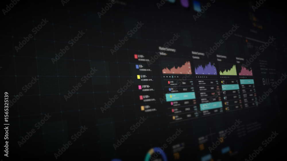Aufkleber Dynamic data visuals for business info graphics, animated charts, and data-driven insights for a business meeting mock-up. Explore the world of trading, stock exchanges, and crypto