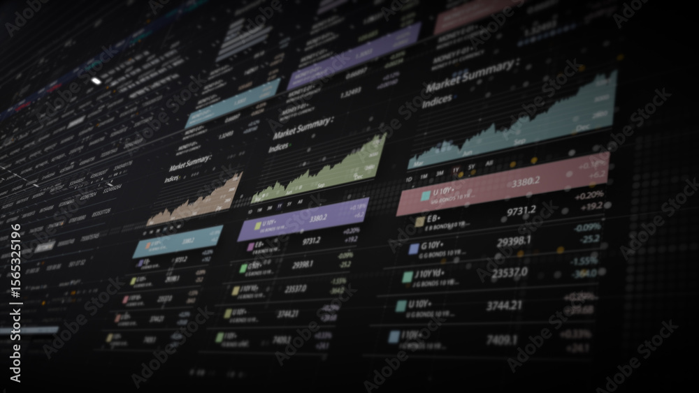 Aufkleber Dynamic data visuals for business info graphics, animated charts, and data-driven insights for a business meeting mock-up. Explore the world of trading, stock exchanges, and crypto
