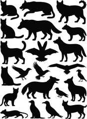Naklejka premium Assorted Animal Silhouettes Cats, Dogs, Birds, and a Bat in Format