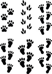 Fototapeta premium Black and White Featuring Varied Animal Paw Prints and Footprints Illustrations