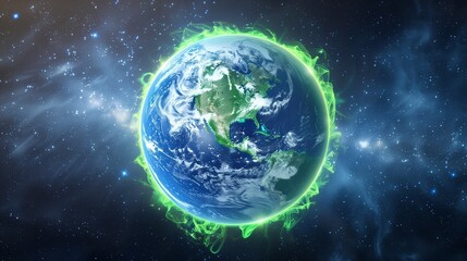 Obraz premium 緑の光に包まれた未来の地球