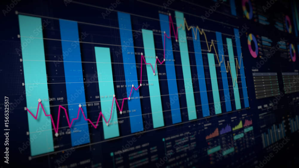 Aufkleber Dynamic data visuals for business info graphics, animated charts, and data-driven insights for a business meeting mock-up. Explore the world of trading, stock exchanges, and crypto