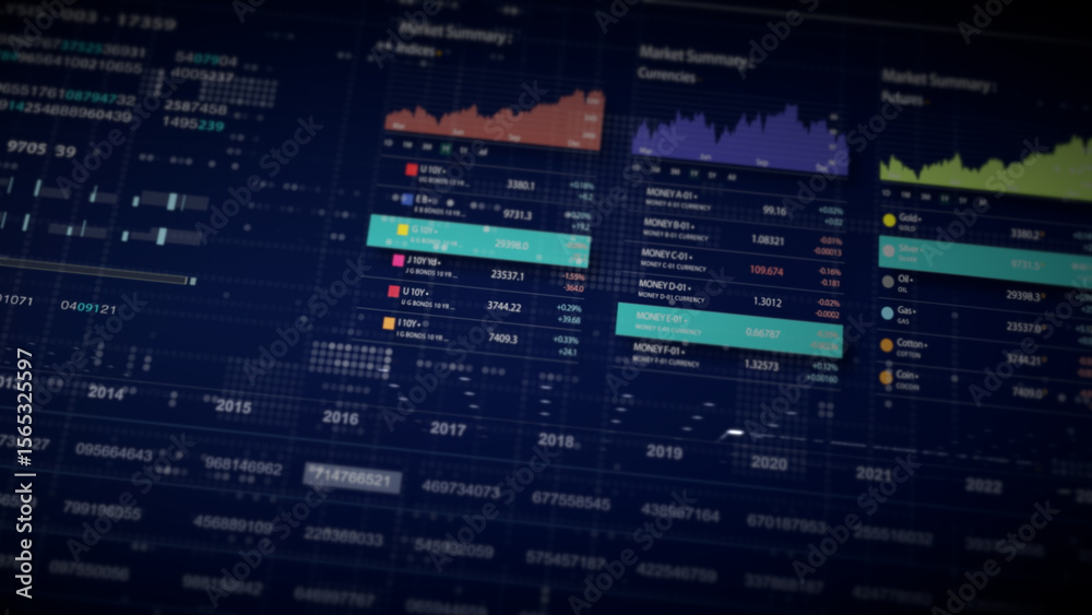 Aufkleber Dynamic data visuals for business info graphics, animated charts, and data-driven insights for a business meeting mock-up. Explore the world of trading, stock exchanges, and crypto