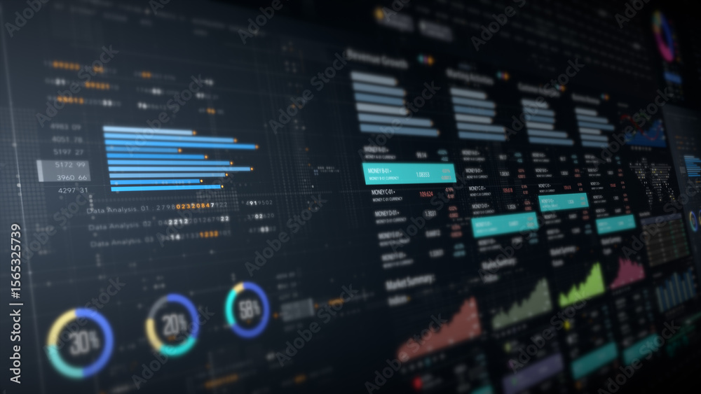 Aufkleber Dynamic data visuals for business info graphics, animated charts, and data-driven insights for a business meeting mock-up. Explore the world of trading, stock exchanges, and crypto