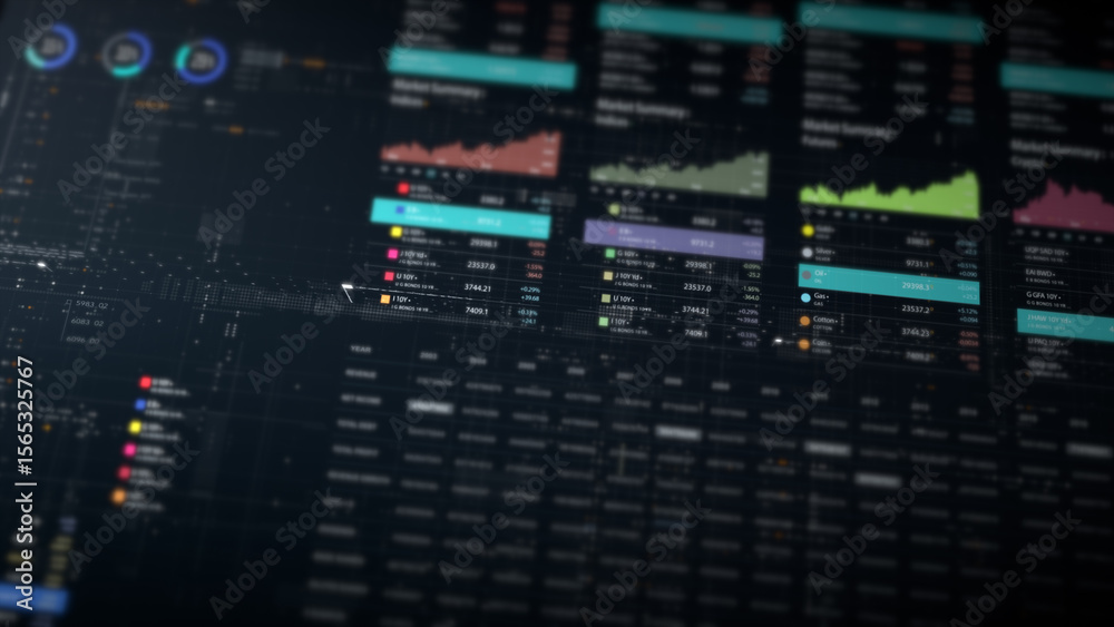 Aufkleber Dynamic data visuals for business info graphics, animated charts, and data-driven insights for a business meeting mock-up. Explore the world of trading, stock exchanges, and crypto