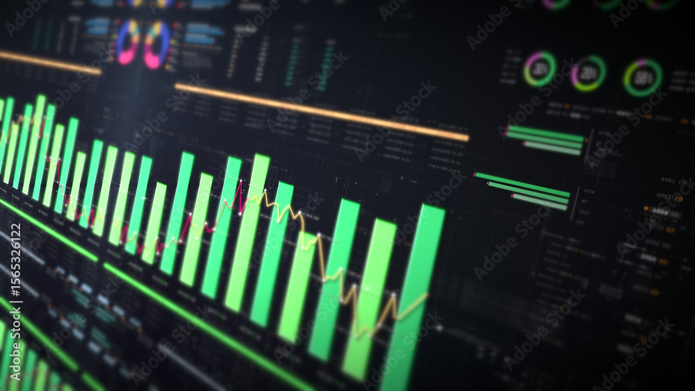 Poster Dynamic data visuals for business info graphics, animated charts, and data-driven insights for a business meeting mock-up. Explore the world of trading, stock exchanges, and crypto