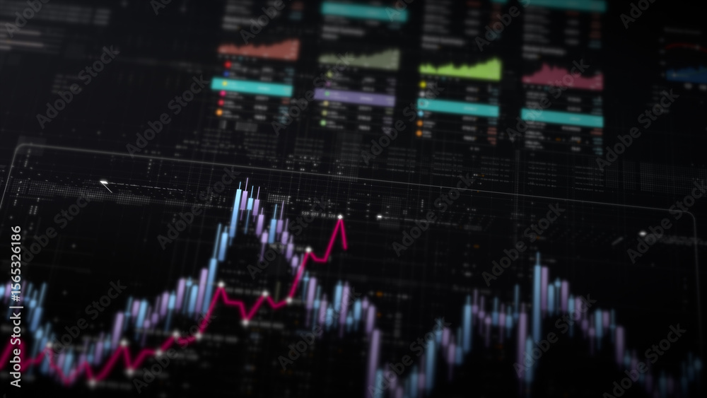 Aufkleber Dynamic data visuals for business info graphics, animated charts, and data-driven insights for a business meeting mock-up. Explore the world of trading, stock exchanges, and crypto