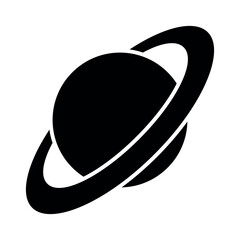 Saturn, black and white vector silhouette illustration of planet with ring isolated