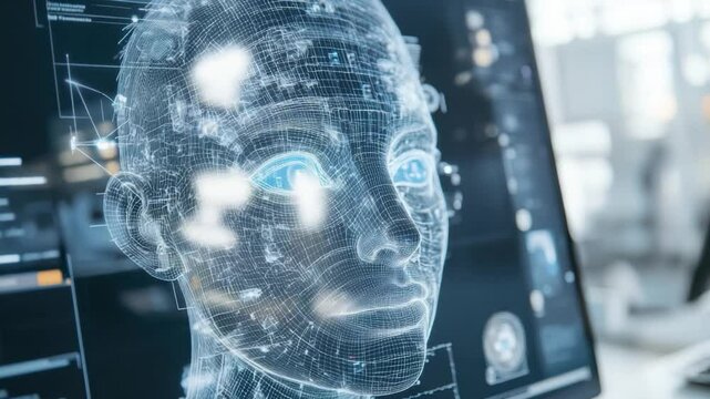 Digital Human Analysis: Futuristic technology unveils the intricacies of the human form through a captivating 3D wireframe rendering. showcasing the analytical precision