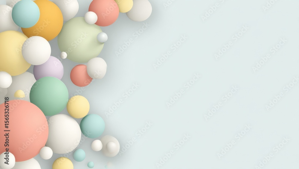 Poster Colorful Abstract Bubbles of Various Sizes and Soft Pastel Colors Floating Against Light Background for Creative Design and Visual Art