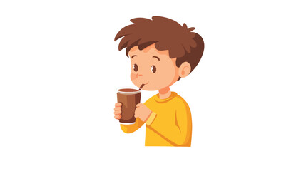 Young Boy Enjoying Hot Chocolate in Glass - Flat Vector Illustration