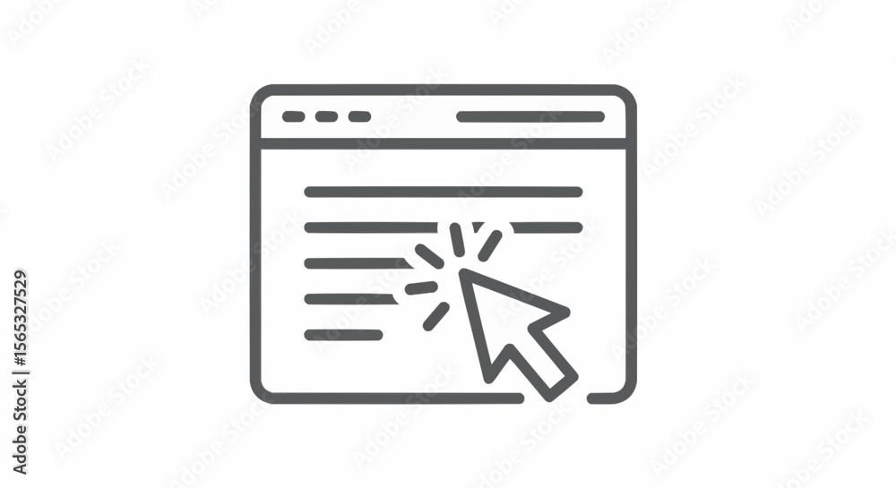 Fototapete webpage interface with cursor clicking on text in a browser window, simple line art style icon graph