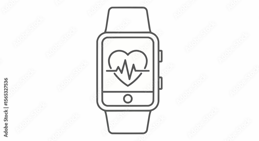 Poster outline of a smart watch displaying a heart rate monitor on its screen with a simple design style