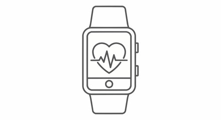 Outline of a smart watch displaying a heart rate monitor on its screen with a simple design style