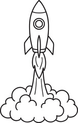 Line Art Rocket Launching with Smoke Illustration