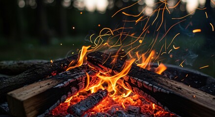 Campfire at Dusk Embers, Flames, and Wilderness Night