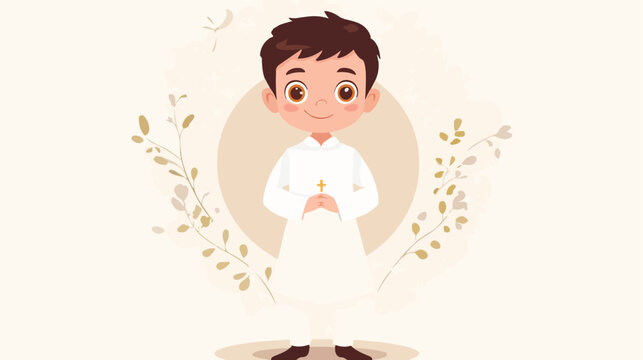 Young Boy First Communion Flat Vector Illustration