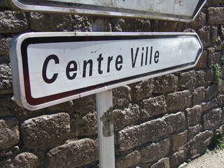 Sign post and sign in France, Brittany direction to the centre of the town - Centre Ville