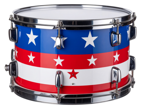 Front-Facing Patriotic Snare Drum with American Stars Design – Transparent PNG