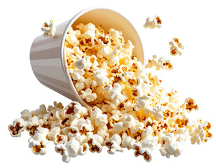 Tipped Over Popcorn Bucket with Scattered Kernels – Transparent Background