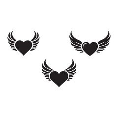 Fototapeta premium Silhouettes of heart with wings logo icon vector on white background