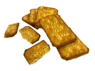Group of crispy cookies arranged on the white background