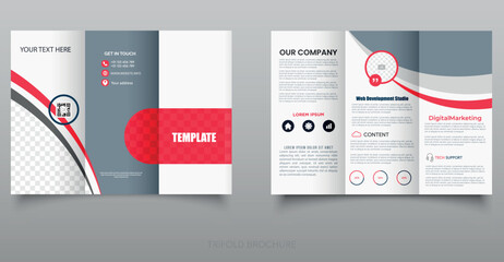 Modern trifold brochure template designed for IT companies. Clean blue layout with tech-inspired elements, ideal for promoting digital services, software products, or technology solutions.