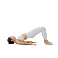 Woman doing bridge pose isolated on transparent background