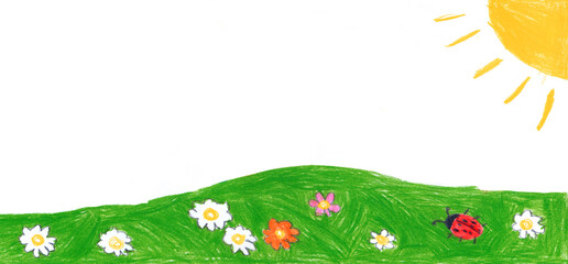 Cheerful children's background. Flowering meadow
