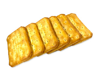 Stack of beautifully arranged golden crispy biscuits isolated on the white background