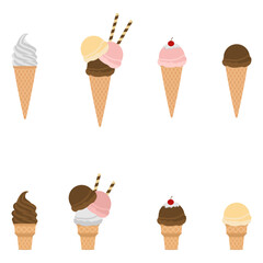 ice cream cone set vector illustration isolated on white background.
