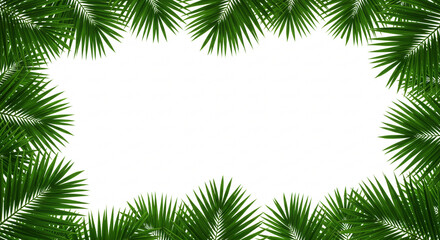 Exotic green palm foliage bordering an empty white area, ideal for summer and vacation themes.