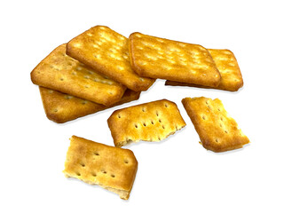 Stack of golden crispy and crunchy biscuits isolated on the white background