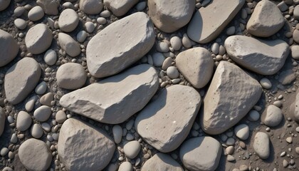 A close-up captures the various sizes of rocks and pebbles, creating a unique textured surface.