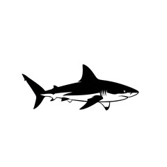 Fototapeta premium Black Shark Silhouette Vector – Minimal Marine Animal Icon on White Background