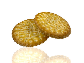 Two yummy golden chocolate biscuits isolated on the white background