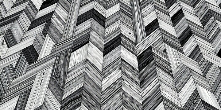 Black and white vector herringbone wood parquet flooring seamless pattern, texture, realistic