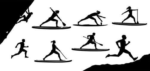 silhouette of people doing sports 