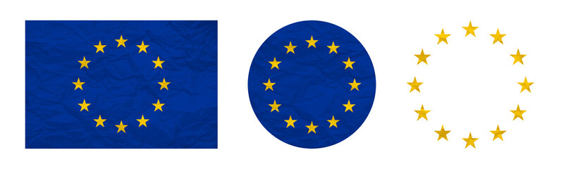 European Union Flag in Rectangle, Circle, and Star-Only Icon Styles with Paper Textured Background