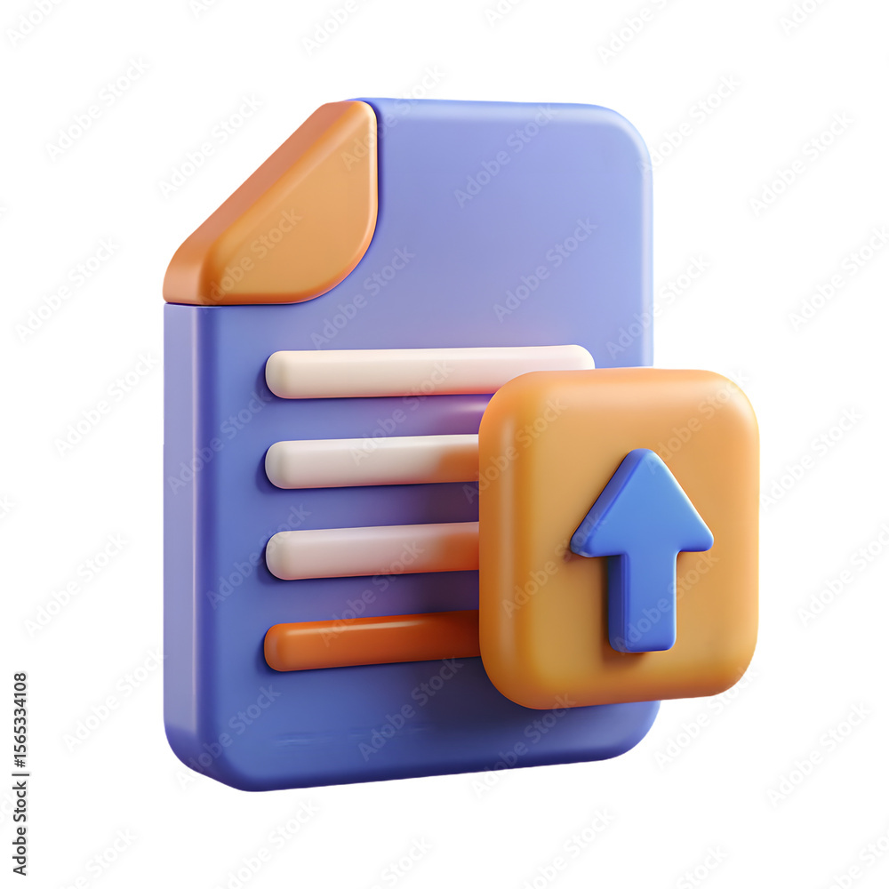Fototapete photo of a 3d rendering of a document upload icon, isolated on transparent background