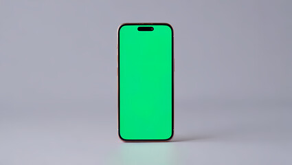 Ai generated image of a modern smartphone with a green screen is isolated on a grey background