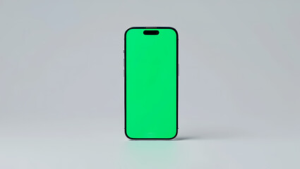 Ai generated image of modern smartphone with a vibrant green screen, isolated on white