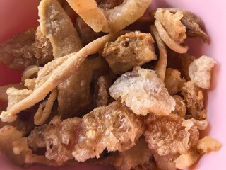 Crispy Fried Pork Skin Cracklings Close-up