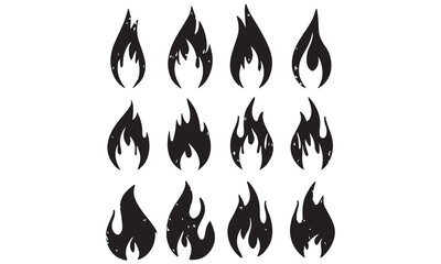 Crayon drawn fire flames icons collection. Hand drawn doodle flames stickers. 