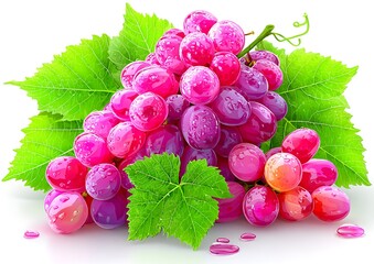 Pink grapes with leaves
