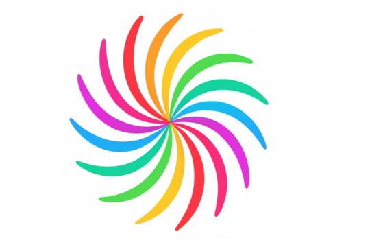 Colorful swirl rotating against a transparent background, generating a vibrant and dynamic visual with an energetic, festive feel