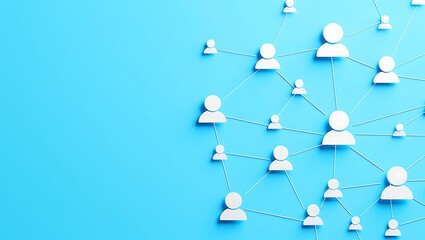Abstract network of white people icons connected by thin white lines on a blue background