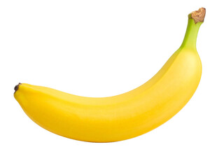 Single ripe yellow banana on white background. Suitable for food blogs, kitchen websites, and nutritionrelated content