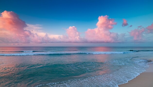 pink clouds over tranquil ocean serene beach scene vacation backdrop