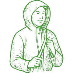 Obraz premium Green sketch of a person in a hoodie, perfect for casual and youth lifestyle illustrations